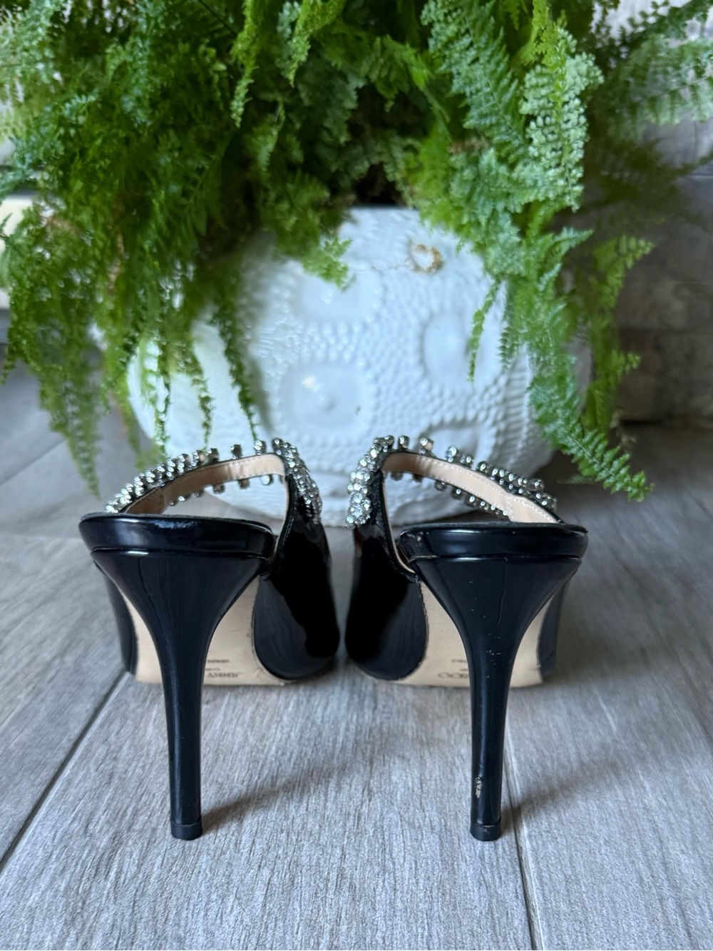 Jimmy Choo Black Patent Crystal Embellished Stiletto Mules - Picture 4 of 8